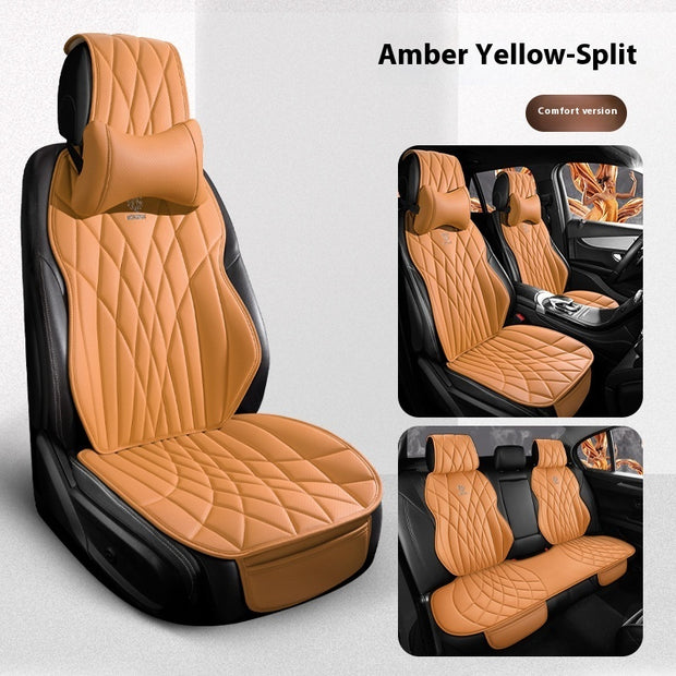 Amber Yellow car seat cover, split design, comfort version, showcasing stylish leather seats for five-seat vehicles.