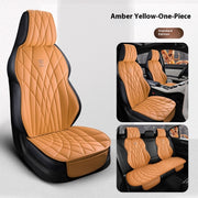 Amber Yellow One-Piece Car Seat Cover, high-end leather design for five-seat vehicles, stylish and comfortable interior upgrade.