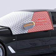 Car dustproof sunshade cover showing increased three window coverage with quilted design.
