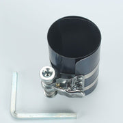 Piston ring compressor tool with adjustable clamp for engine assembly and secure piston installation.