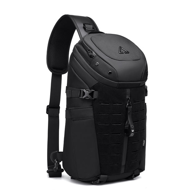 Men's waterproof crossbody bag in black, perfect for leisure travel with a modern street trend design.