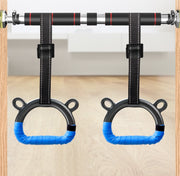 Children's home fitness rings with adjustable straps and blue grips for enhancing kids' workouts.