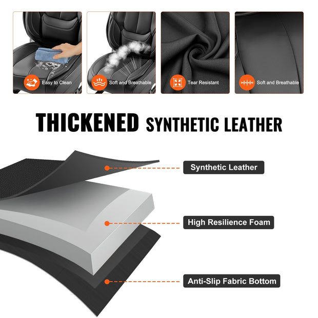 Seat Covers Universal Car Seat Covers Full Set Seats Front And Rear Seat 13pcs Faux Leather Seat Cover Full Enclosed Design Detachable Headrest And Airbag Compatible For Most Car SUV Truck