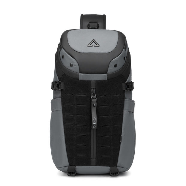 Men's sports waterproof crossbody bag in gray with adjustable straps and urban style design.