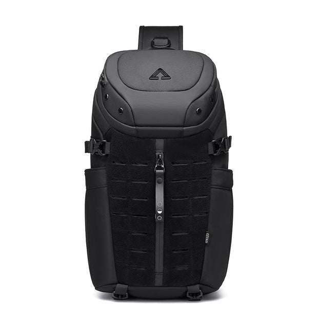 Men's sports waterproof crossbody bag in sleek black design, perfect for leisure travel and outdoor activities.
