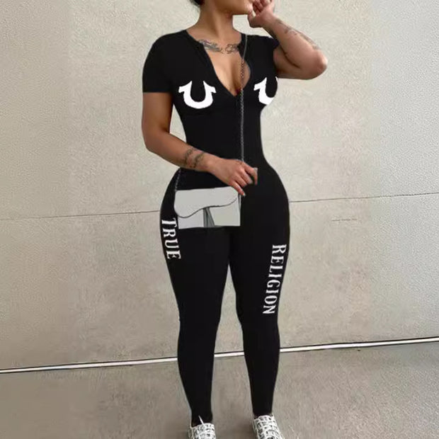 European And American Fashion One-piece Women's Long-sleeved Letter