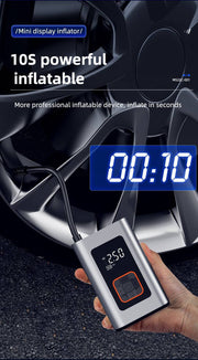 9-function digital tire inflator with LED display, inflates tires in seconds and features mini design.