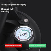 Close-up of intelligent pressure display gauge showing safe and unsafe pressure levels, with slip and fall warning.