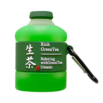 Creative green tea drink bottle featuring rich green tea and relaxing umami flavors with a carabiner clip.