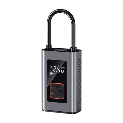 9-function digital portable tire inflator air compressor with LED display and ergonomic design.