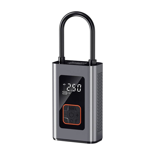 9-function digital portable tire inflator air compressor with LED display and ergonomic design.