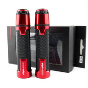 Red and black motorcycle silicone handle covers in packaging for enhanced grip.