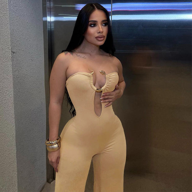 Sleeveless Hollow Metal Decorative Jumpsuit
