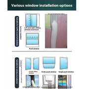 Image showing various installation options for a portable air conditioner in different types of windows.