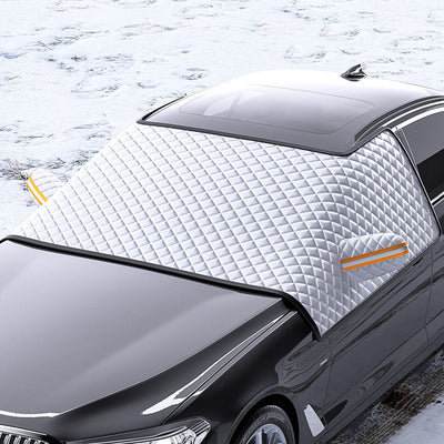 Car dustproof sunshade cover on a vehicle, designed for protection against dust and UV rays.
