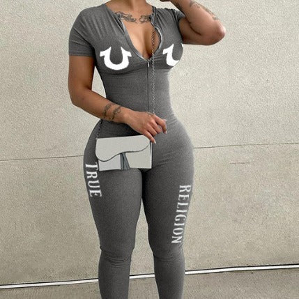 European And American Fashion One-piece Women's Long-sleeved Letter