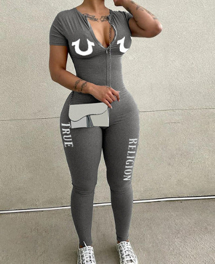 European And American Fashion One-piece Women's Long-sleeved Letter