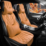 High-end amber yellow leather semi-surrounded car seat cover designed for comfort and style in five-seat vehicles.