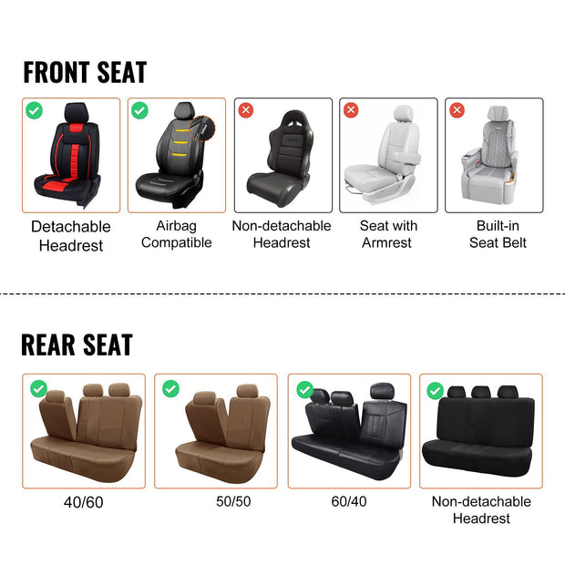 Seat Covers Universal Car Seat Covers Full Set Seats Front And Rear Seat 13pcs Faux Leather Seat Cover Full Enclosed Design Detachable Headrest And Airbag Compatible For Most Car SUV Truck