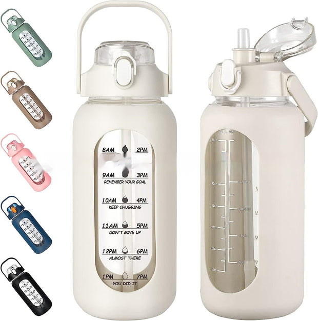 Plastic Cup With Silicone Case Portable Double Drink Cover Large Capacity Outdoor Sports Bottle