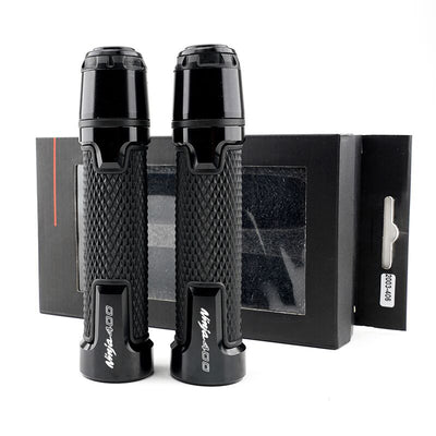 Motorcycle silicone handle covers in black, non-slip design, packaged with a display box.