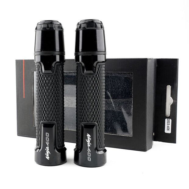 Motorcycle silicone handle covers in black, non-slip design, packaged with a display box.
