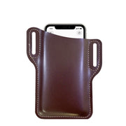 Brown PU leather waist bag designed to hold smartphones securely, featuring a simple and stylish square shape.