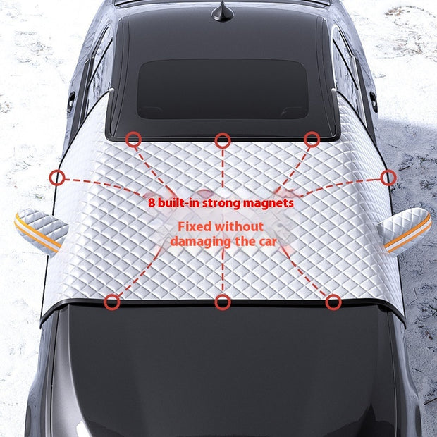 Car dustproof sunshade cover featuring 8 strong magnets for secure attachment without damage.