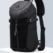 Men's sports waterproof crossbody bag in solid black, designed for leisure travel and street style.