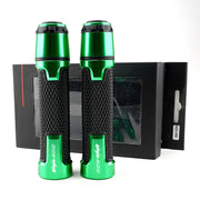 Motorcycle silicone handle covers in black and green, designed for non-slip grip and compatibility with Kawasaki models.