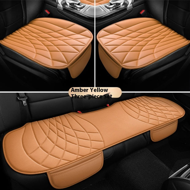 Amber Yellow three-piece car seat cover set, featuring semi-surrounded leather design for five-seat vehicles.